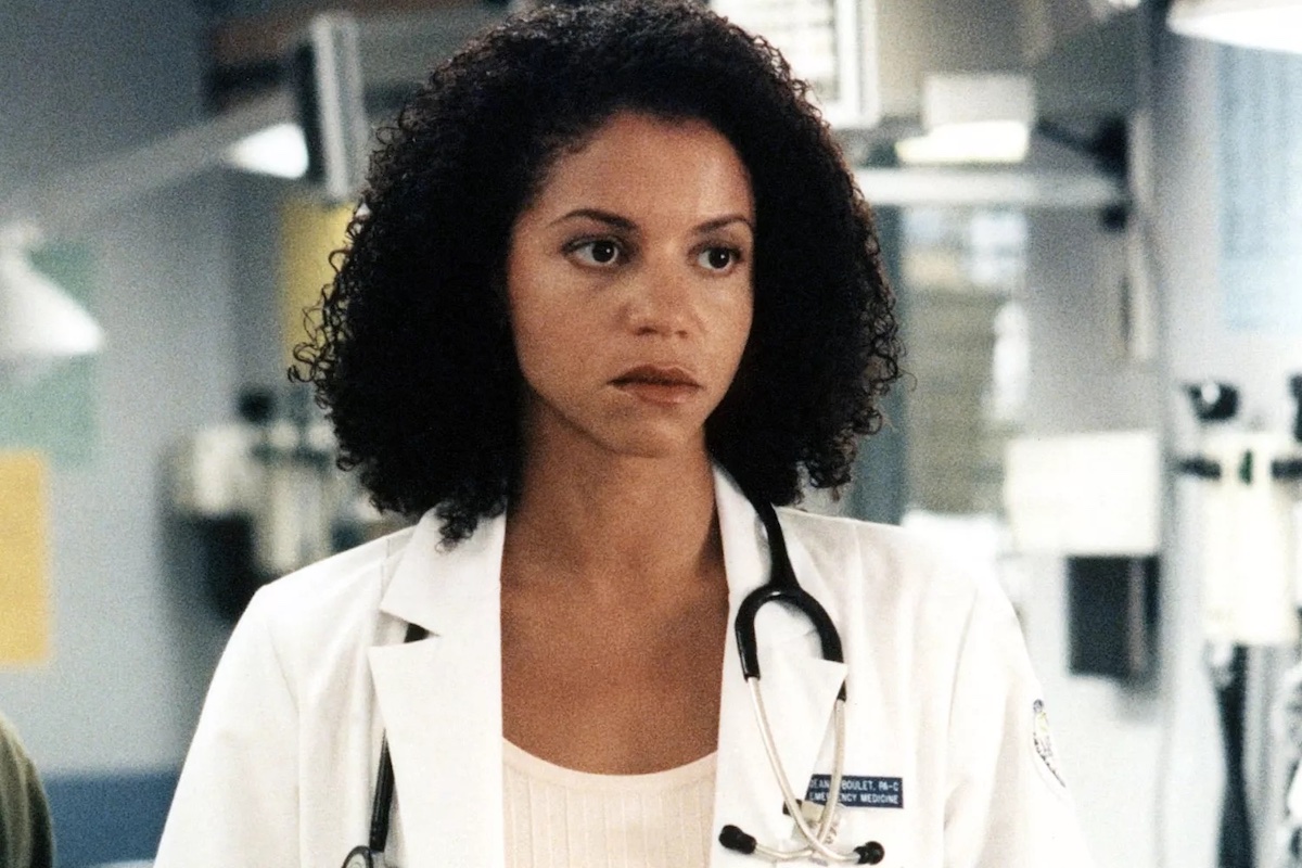 Jeanie Boulet, a young physician's assistant, standing in a hospital emergency room with a grave look on her face.